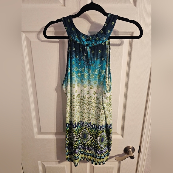 Cocomo Tops - Cocomo Blue and Green Patterned Tunic Tank